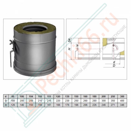 Задвижка повортная с механизмом фиксации V50R с изол (AISI-321/0,8-AISI-304/0,5) d-130/230 (Вулкан)