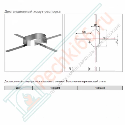 Дистанционный хомут-распорка VOG (AISI-321/0,5) 100х200мм (Вулкан)