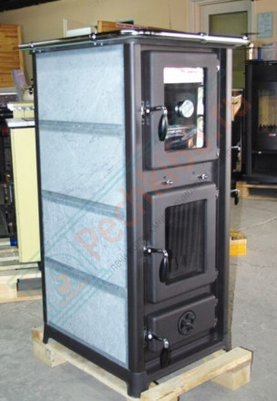 Отопительная печь OLIMPIA Stone, духовой шкаф, варочная панель, талькохлорит (MBS) до 240 м3