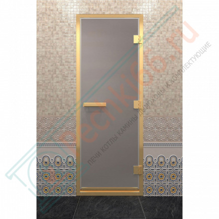 Стеклянная дверь для хамама в золотом профиле, сатин 190х70 (по коробке) (DoorWood)