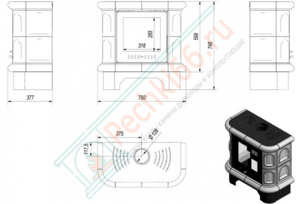 Изразцовая печь-камин WK440, черная (Kratki)