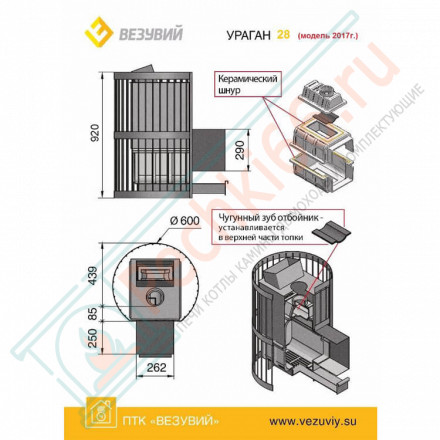 Чугунная печь для бани Ураган Стандарт 28 ДТ-4 (Везувий) до 30 м3
