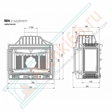 Чугунная топка W4 PLB, 3 стекла (Kaw-Met)