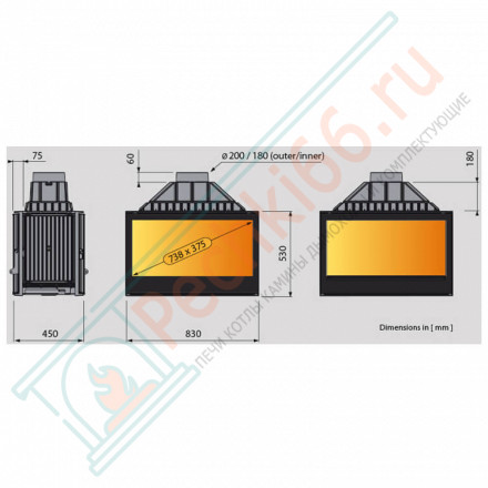 Чугунная топка LCI 9 GDF BG, двусторонняя, черное стекло (Liseo Castiron) 18 кВт