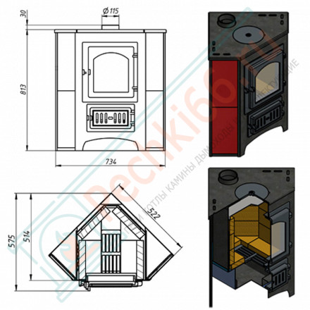 Печь-камин ПК-01 (220), угловой беж. с конфоркой (Везувий) до 150 м3