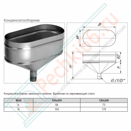 Конденсатосборник VOG (AISI-321/0,8) 100х200мм (Вулкан)