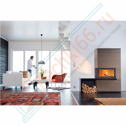 Печь-камин i41S песчаник, стекло слева, черная полка и скамья - гранит (Contura)