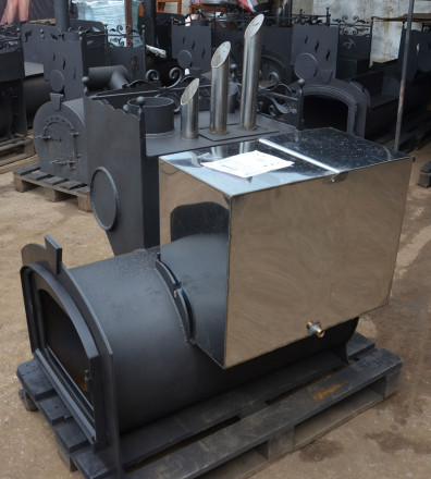 Печь для бани Горыныч 3, большая дверь со стеклом, закрытая каменка с парогенератором (ТермоСфера)