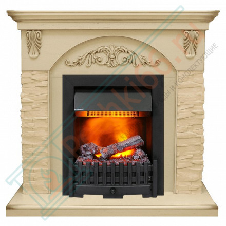 Каминокомплект Bern Сланец крупный бежевый / Алебастр темная патина с очагом Danville Black FB2