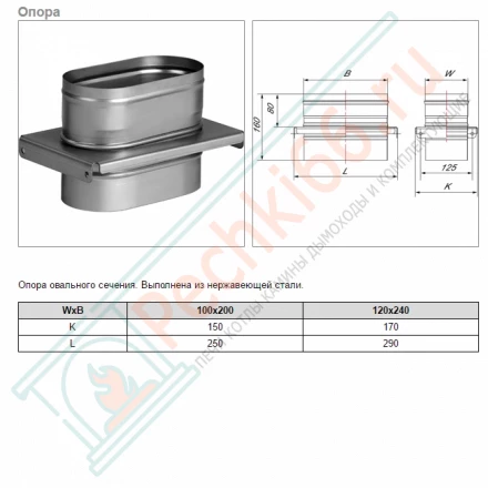 Опора VOG (AISI-321/0,8) 100х200мм (Вулкан)