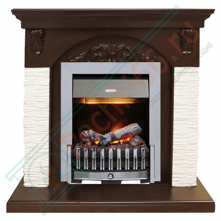 Каминокомплект Bern Сланец мелкий белый / Темный дуб с очагом Danville Chrome FB2