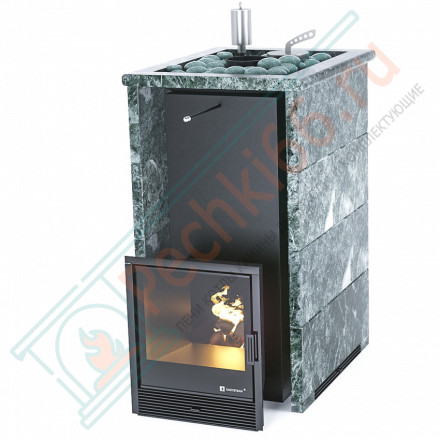 Печь для бани Геленджик в трёхстороннем кожухе с открытым верхом из змеевика (ИзиСтим)