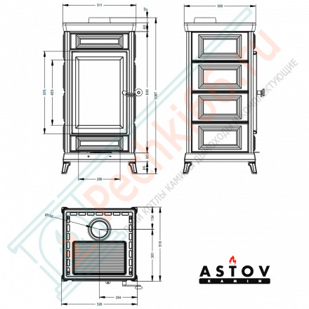 Печь-камин Майолика, черная (Астов)
