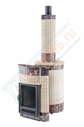 Дровяная банная печь Ферингер Малютка ПФ "Окаменевшее дерево перенесённый рисунок + Россо Леванте" до 18 м³