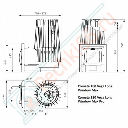 Дровяная банная печь Grill'D Cometa 180 Vega Long Window Max