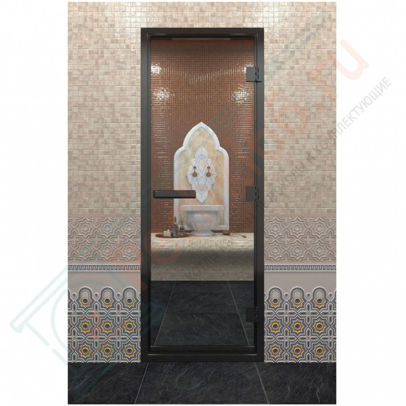 Стеклянная дверь DoorWood «Хамам Прозрачная» в черном профиле 2000х800 (по коробке) в Саратове