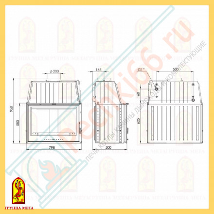 Стальная топка Эльба Аква 800Ш, с шибером (Мета) 20 кВт