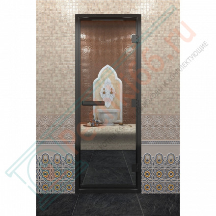 Стеклянная дверь DoorWood «Хамам Прозрачная» в черном профиле 2100х800 (по коробке)