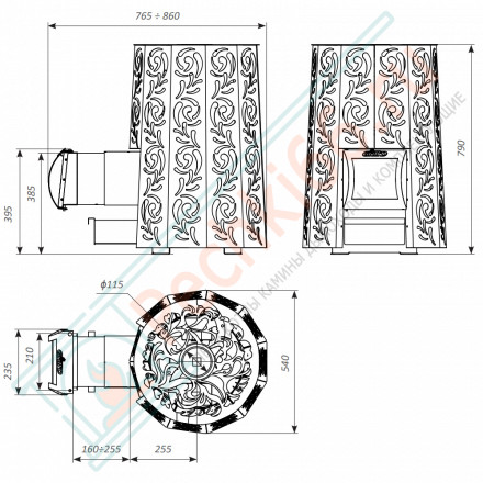 Дровяная банная печь Grill'D Violet Long (Камень колотый 100 кг)