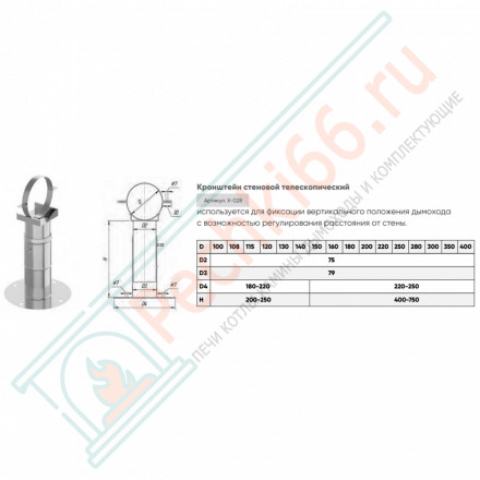 Кронштейн стеновой телескопический 20-35 см d-160 (УМК)