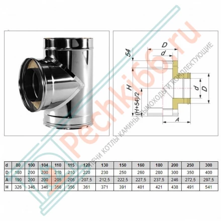 Тройник 90° V50R с изол (AISI-310S/0,8-ОЦИНК-RAL/0,5) d-130/230 (Вулкан-Cerablanket)