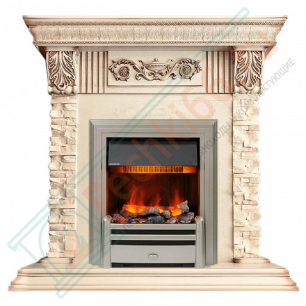 Электрокаминокомплект Luxemburg (каменный) - Сланец/Cлоновая кость с патиной с очагом Chesford