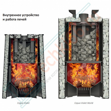 Дровяная банная печь Grill'D Violet Steel Romb Short Window Max (Камень колотый 100 кг)
