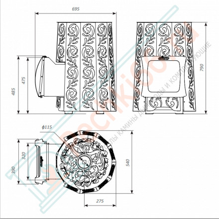 Дровяная банная печь Grill'D Violet Steel Romb Short Window Max (Камень колотый 100 кг)
