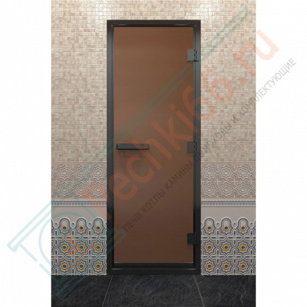 Дверь для хамама в черном профиле, бронза матовая 1900x800 мм (DoorWood)