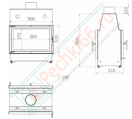 Каминная топка Double 90x51, туннель, футеровка вермикулит (ECHA-TECH) 15 кВт