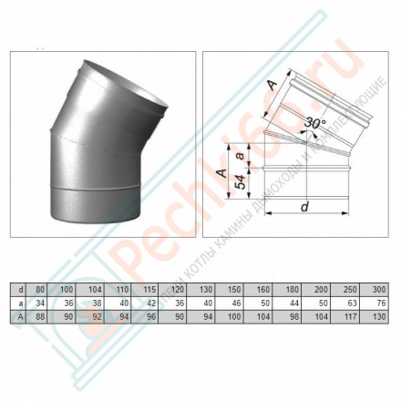 Отвод одностенный 30° (AISI-321/0,5мм) d-160 (Вулкан)